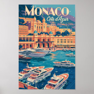 Monaco Cote D Azur Illustration Resa Konst Vintage Poster