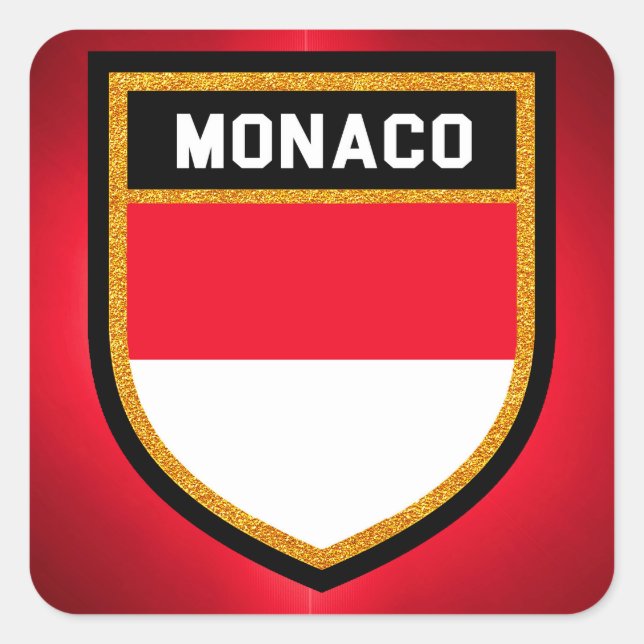 Monaco Flagga Fyrkantigt Klistermärke (Framsida)