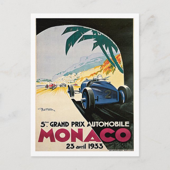 Monaco Grand Prix Automobile Vykort (Framsida)