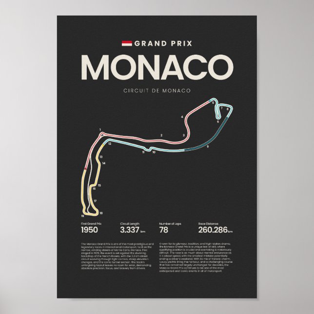 Monaco Grand Prix-kretskartskarta Poster (Framsidan)