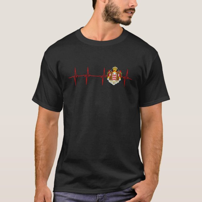 Monaco Heartslag Monacan Flagga T Shirt (Framsida)