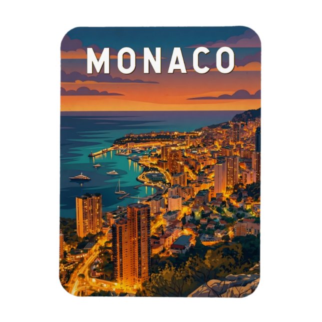 Monaco Illustration Resa Konst Vintage Magnet (Vertikal)
