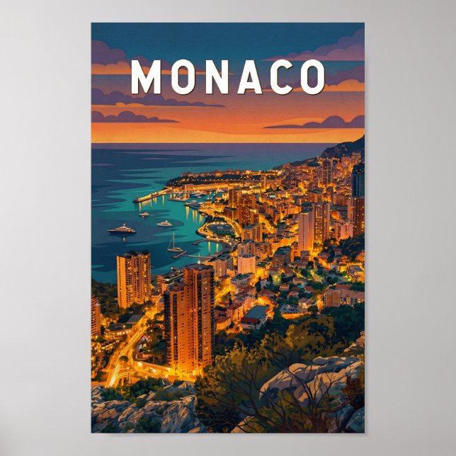 Monaco Illustration Resa Konst Vintage Poster (Framsidan)