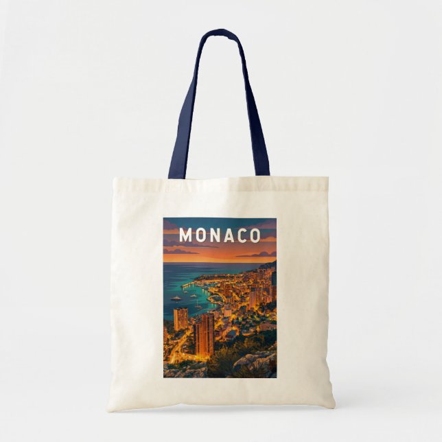 Monaco Illustration Resa Konst Vintage Tygkasse (Framsidan)