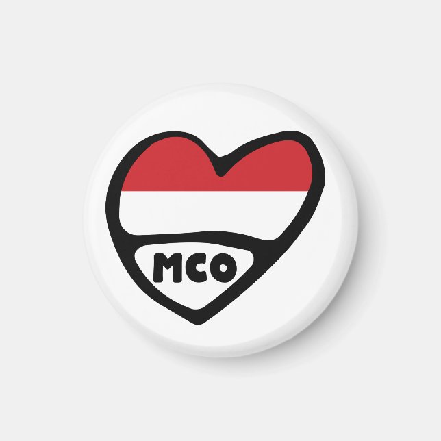Monaco Land Code Flagga Heart, MCO Magnet (Framsidan)