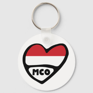 Monaco Land Code Flagga Heart Nyckelring, MCO Nyckelring
