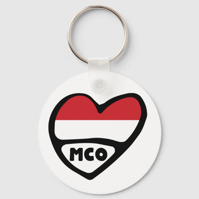 Monaco Land Code Flagga Heart Nyckelring, MCO Nyckelring (Framsida)