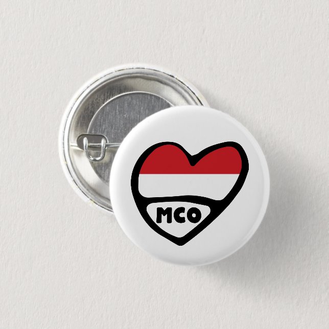 Monaco Land Code Flagga Heart Pin Badge, MCO Knapp (Framsida & baksida)