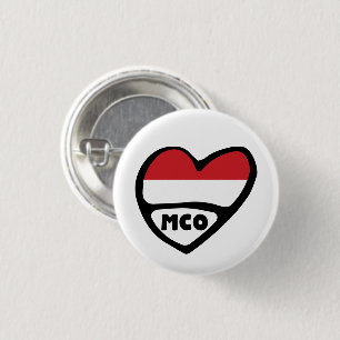 Monaco Land Code Flagga Heart Pin Badge, MCO Knapp