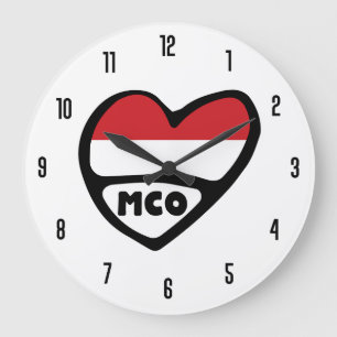 Monaco Land Code MCO Flagga Heart Stor Klocka