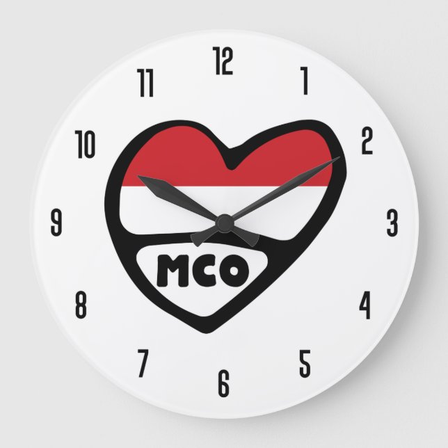 Monaco Land Code MCO Flagga Heart Stor Klocka (Framsida)