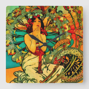 Monaco Monte Carlo Affisch av Alphonse Mucha Fyrkantig Klocka