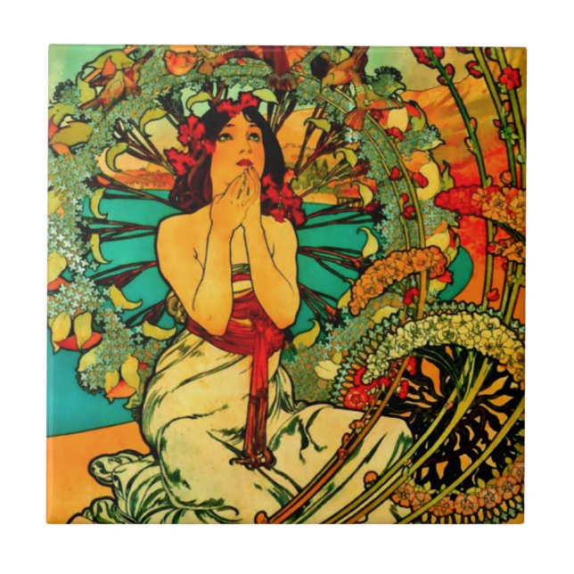 Monaco Monte Carlo Affisch av Alphonse Mucha Kakelplatta (Framsidan)