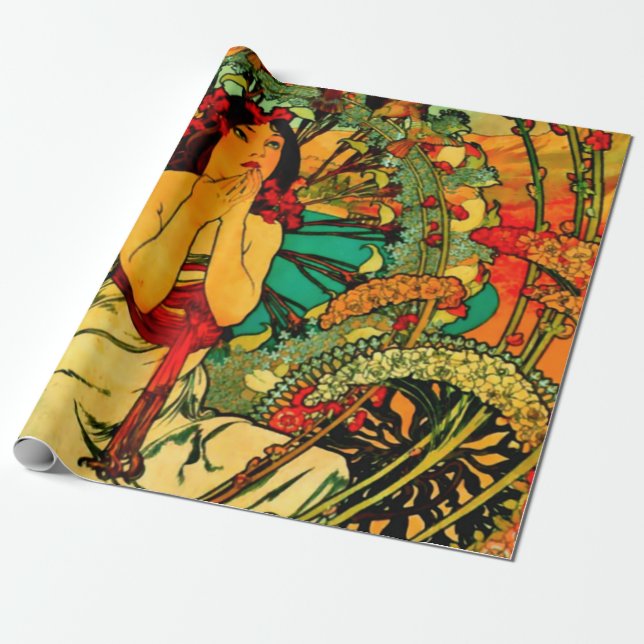 Monaco Monte Carlo Affisch av Alphonse Mucha Presentpapper (Utrullad)
