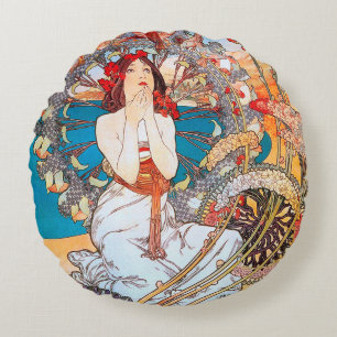 Monaco, Monte-Carlo, Alphonse Mucha Dekorativ kudd Rund Kudde
