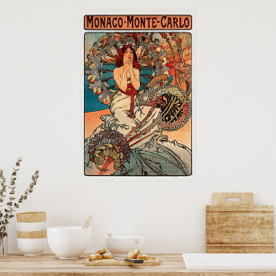 Monaco Monte Carlo Alphonse Mucha Vintage Konst Poster
