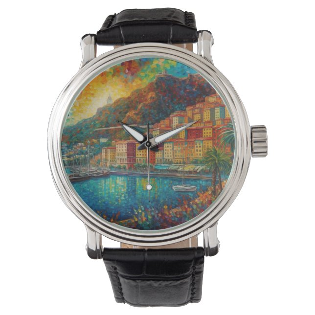 Monaco, Monte-Carlo Bay i van Gogh stil Armbandsur (Framsida)