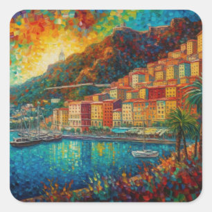 Monaco, Monte-Carlo Bay i van Gogh stil Fyrkantigt Klistermärke