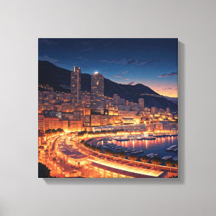 Monaco Monte Carlo i natt Canvastryck