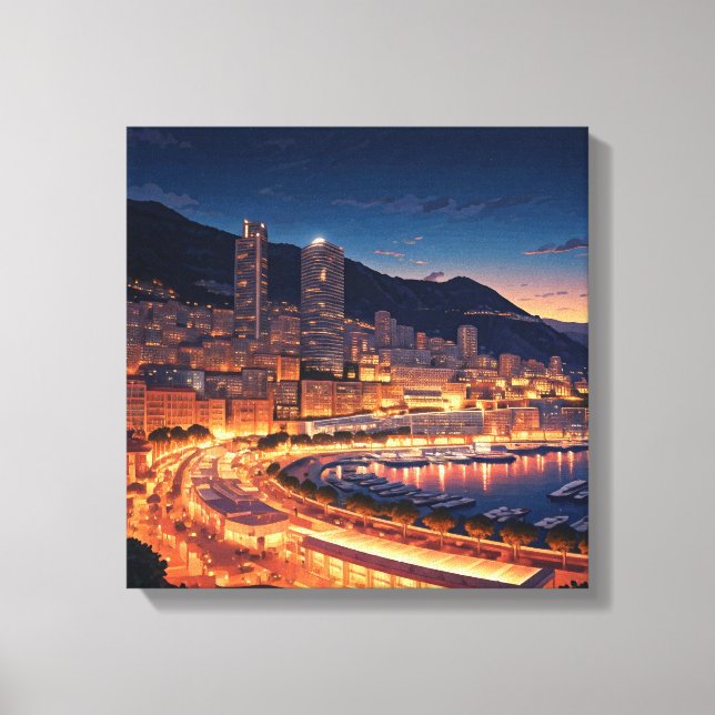 Monaco Monte Carlo i natt Canvastryck (Framsida)