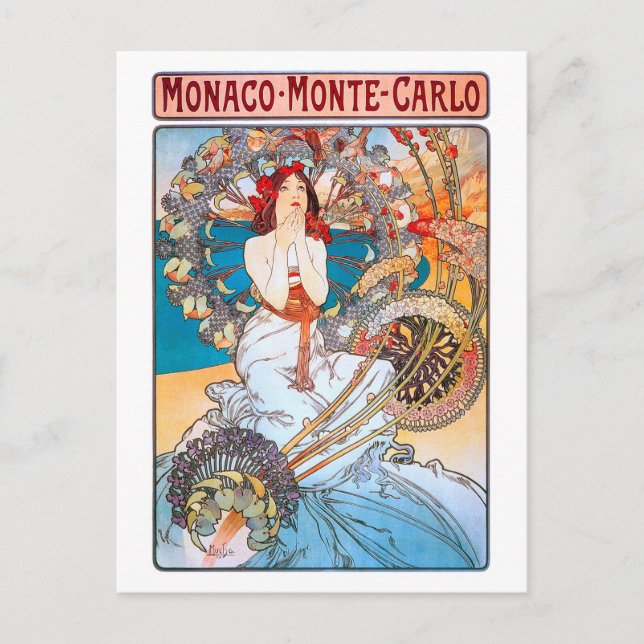 Monaco, Monte-Carlo, Mucha Vykort (Framsida)