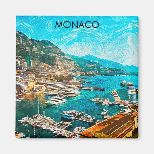 Monaco Oil Paint Illustration Travel Port Magnet (Framsidan)