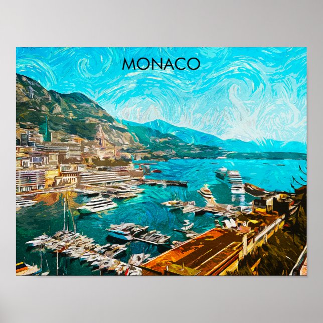 Monaco Oil Paint Illustration Travel Port Poster (Framsidan)