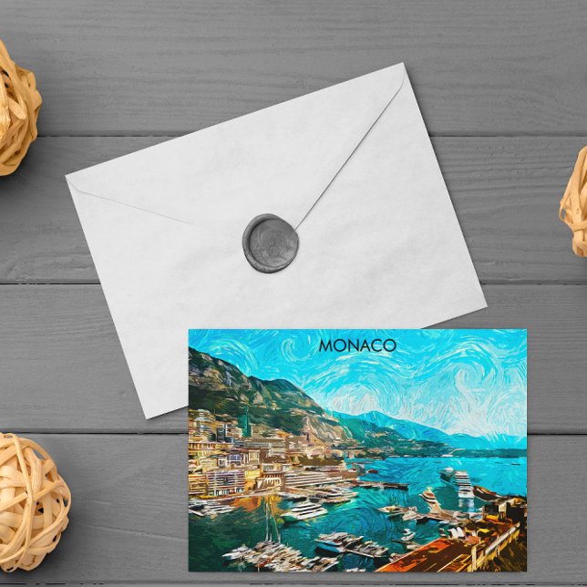 Monaco Oil Paint Illustration Travel Port Vykort (monaco oil paint panorama view postcard)