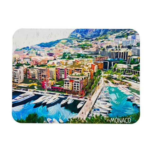 Monaco Oil Paint Marina Yacht Port Magnet (Horisontell)