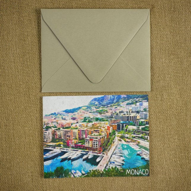 Monaco Oil Paint Marina Yacht Port Vykort (monaco oil paint panorama view postcard)