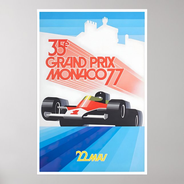Monaco Racing Affisch Racingbil Konst 1977 Tryck G (Framsidan)