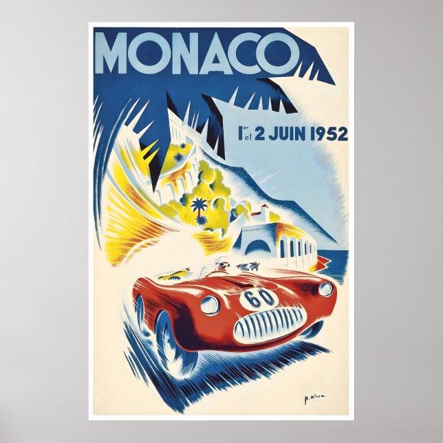 Monaco Racingbilaffisch 1952 Racingtryck Sportbil Poster (Framsidan)