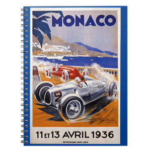 Monaco-reseaffisch, 1936 auto tävling, anteckningsbok