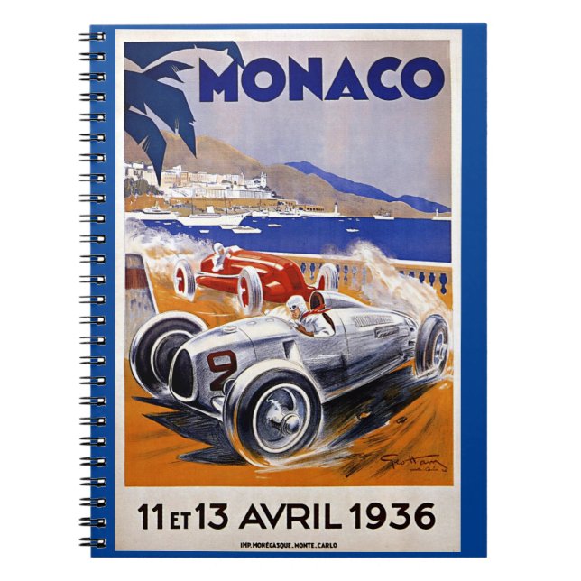 Monaco-reseaffisch, 1936 auto tävling, anteckningsbok (Framsidan)