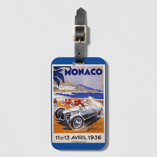 Monaco-reseaffisch, 1936 auto tävling, bagagebricka (Framsida vertikal)
