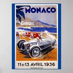 Monaco-reseaffisch, 1936 auto tävling, poster