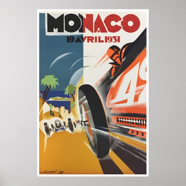 Monaco Resoreraffisch Racingbil Konst Falcucci 193 Poster (Framsidan)