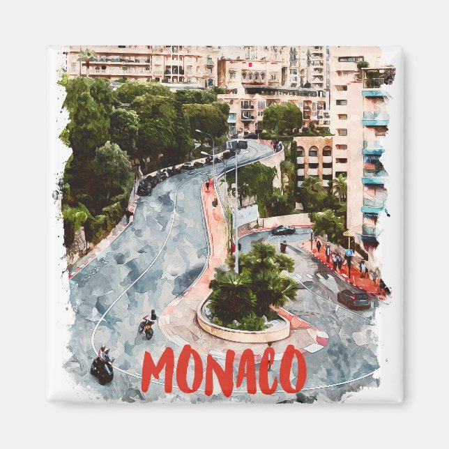 Monaco Retro Tävling Track Fransk Riviera Travel Magnet (Framsidan)