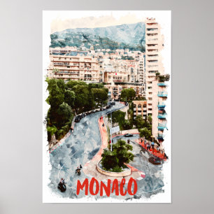 Monaco Retro Tävling Track Fransk Riviera Travel Poster