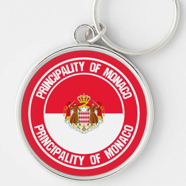 Monaco Round Emblem Rund Silverfärgad Nyckelring (Framsidan)