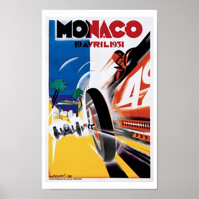Monaco Tävling Vintage  Art Skriv ut Poster (Framsidan)