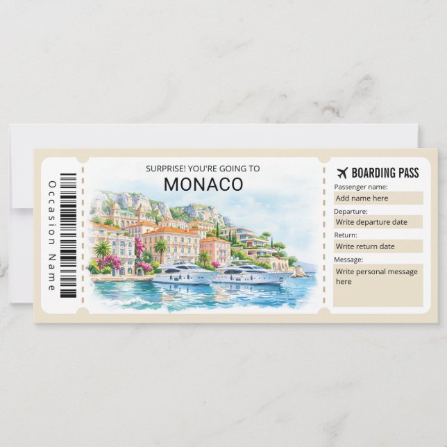 Monaco Trip Boarding Pass Ticket Inbjudningar (Framsida)