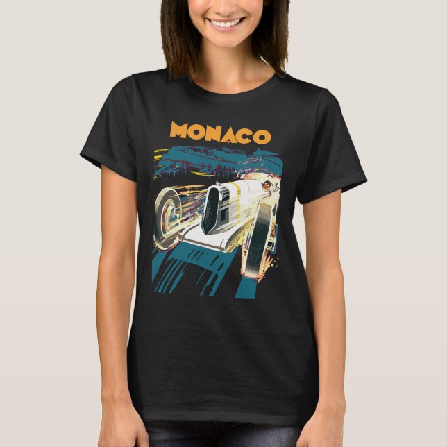 Monaco Vintage Racing Car Blå Resa T Shirt (Framsida)