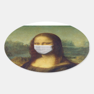 MONALISA MED MASK PARODY STICKER OVALT KLISTERMÄRKE
