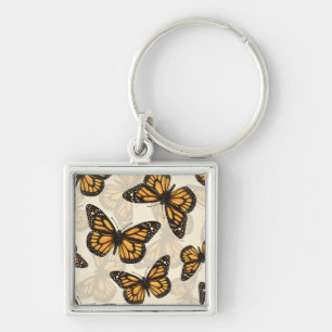 Monarch Butterfles Fyrkantig Silverfärgad Nyckelring