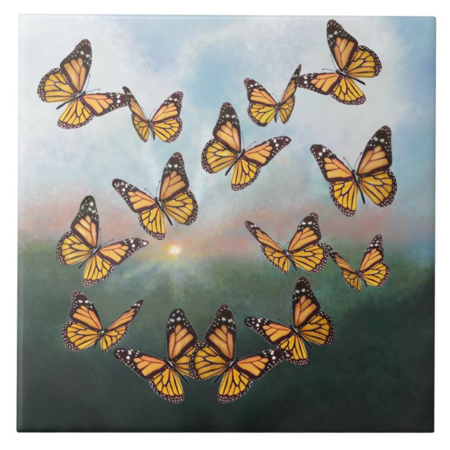 Monarch Butterflies at Dawn Design Kakelplatta (Framsidan)