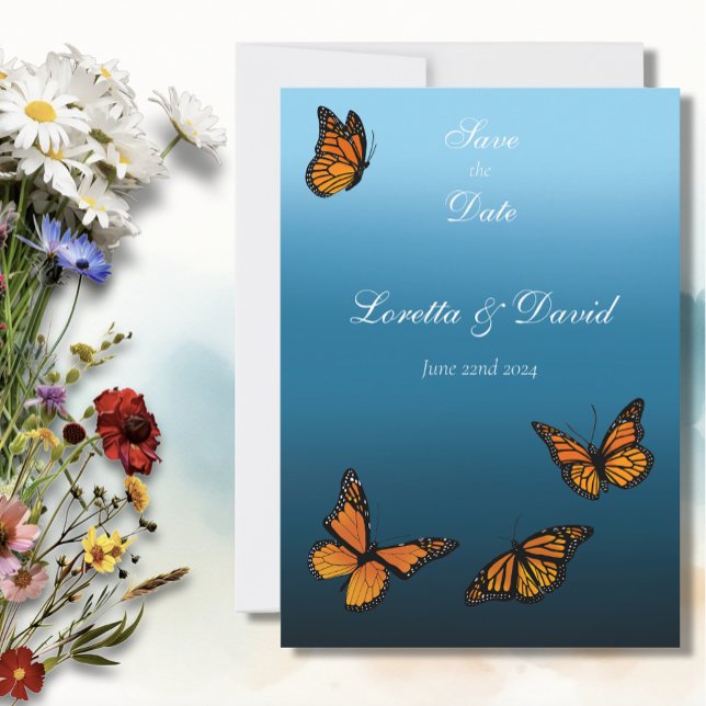 Monarch Butterflies Blue Ombre Spara Datumet (Skapare uppladdad)