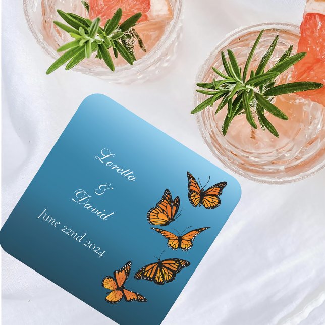Monarch Butterflies Blue Ombre Underlägg Papper Kvadrat (Skapare uppladdad)