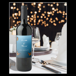 Monarch Butterflies Blue Ombre Vinflaska Etikett