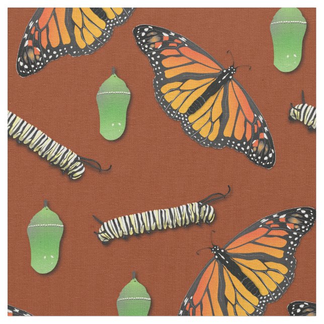 Monarch Butterflies Caterpelars Fabric Tyg (Närbild)